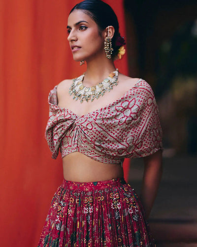 Bandhani Off Shoulder Lehenga