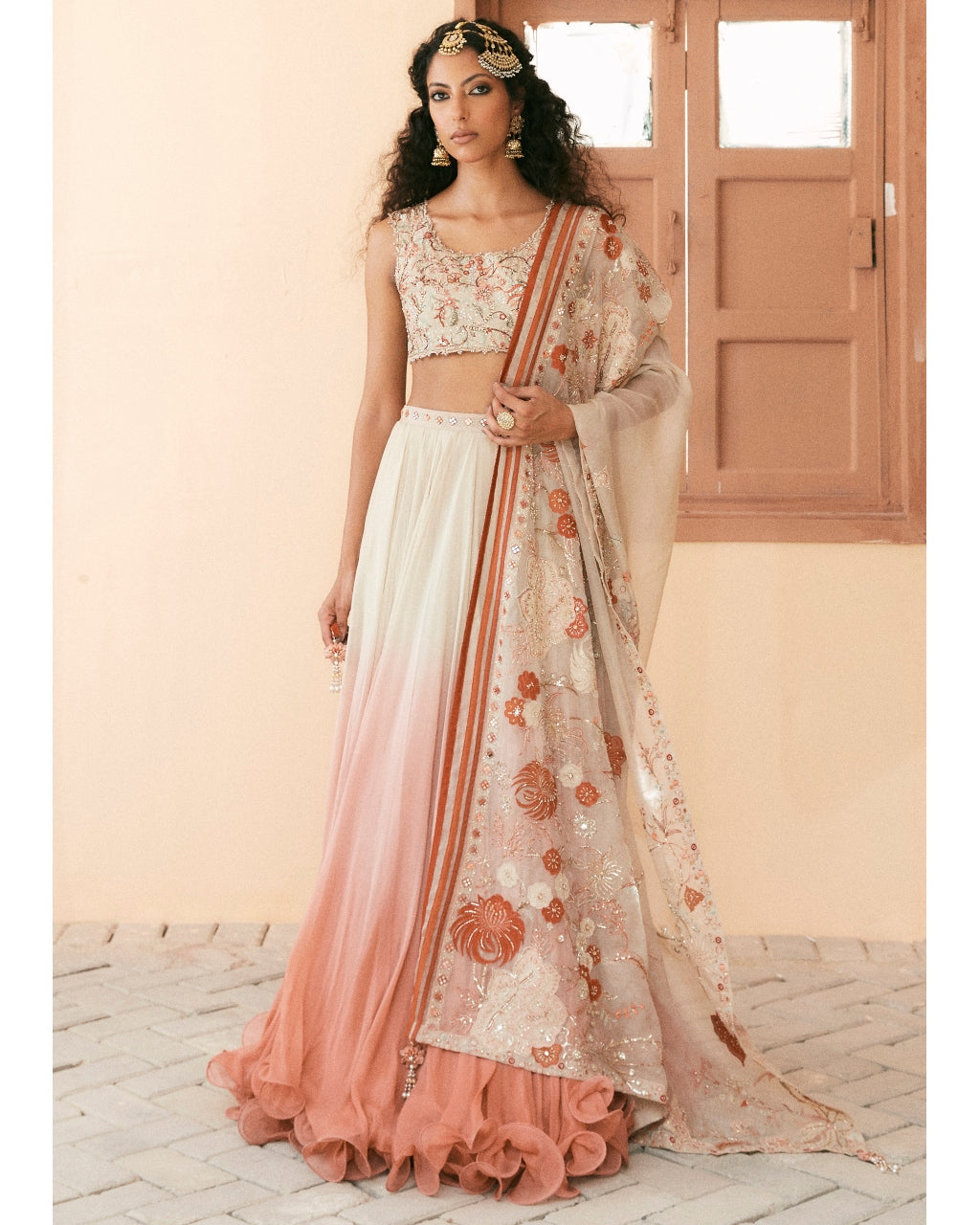 White Pink Ombre Lehenga Set