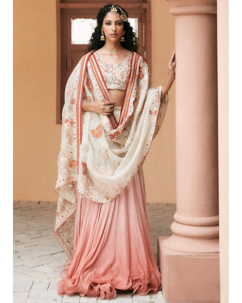 White Pink Ombre Lehenga Set