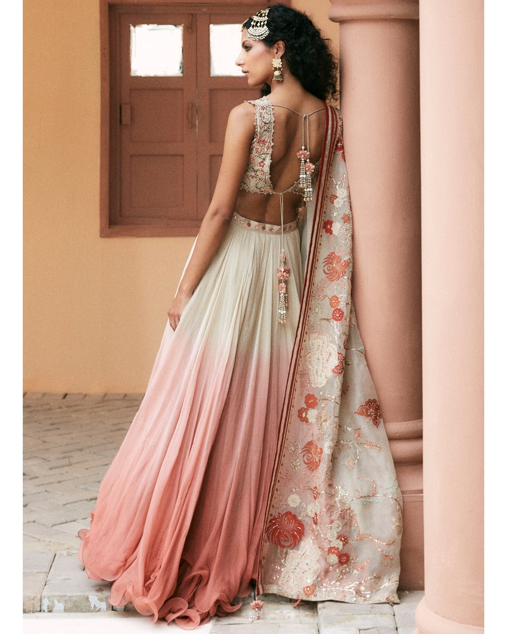 White Pink Ombre Lehenga Set