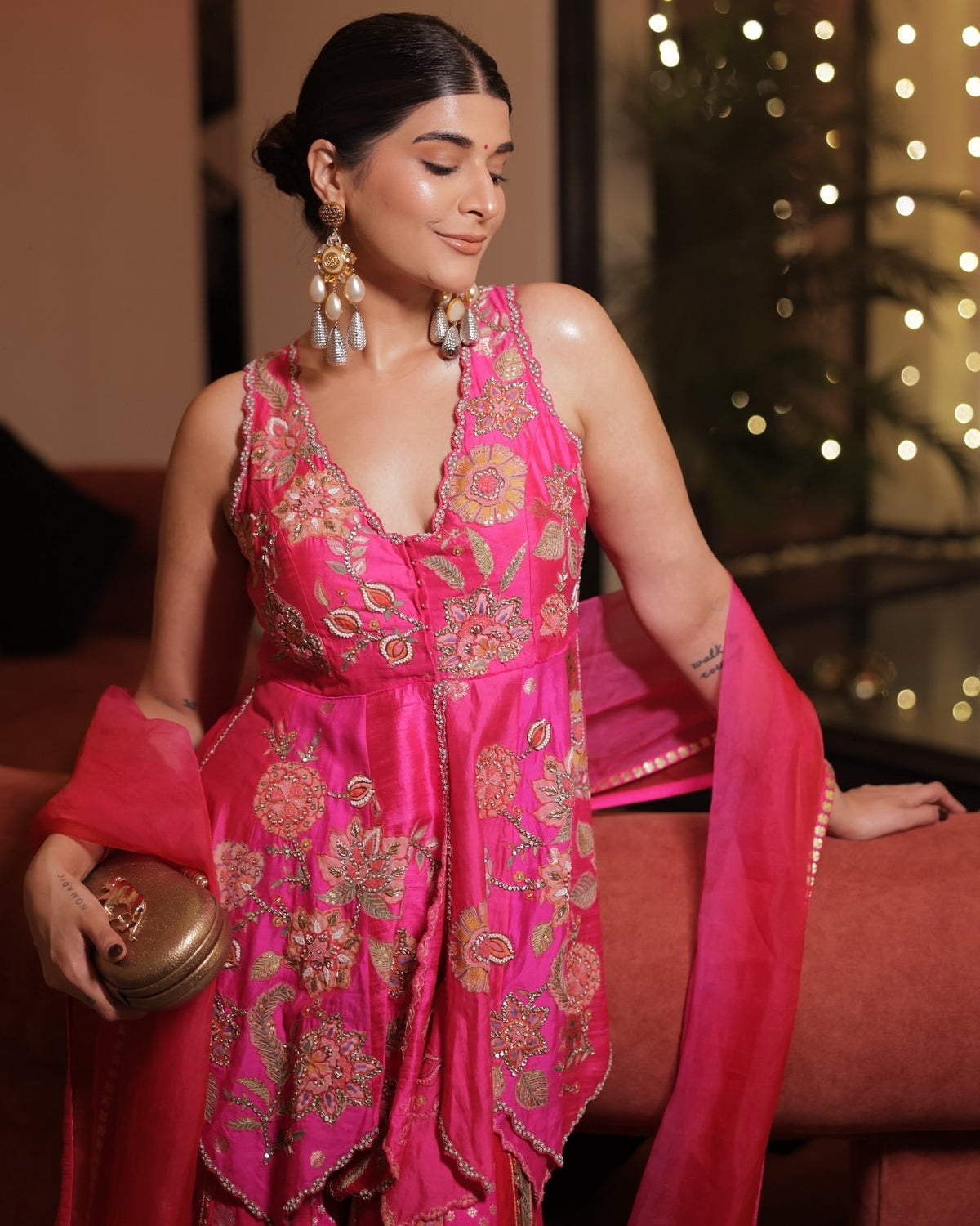 Fuchsia Peplum Sharara Set