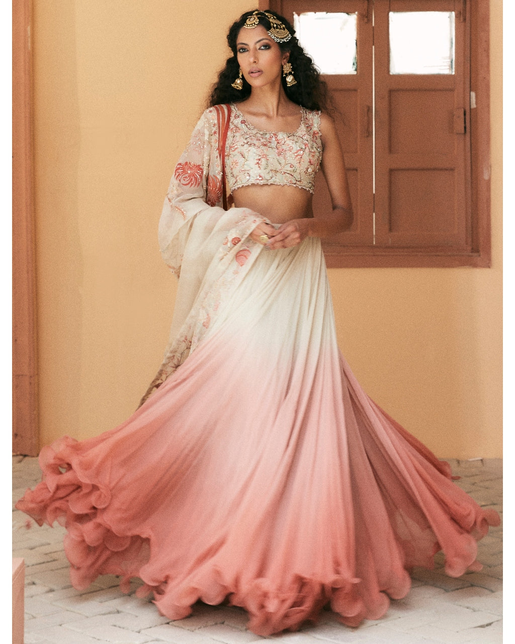 White Pink Ombre Lehenga Set