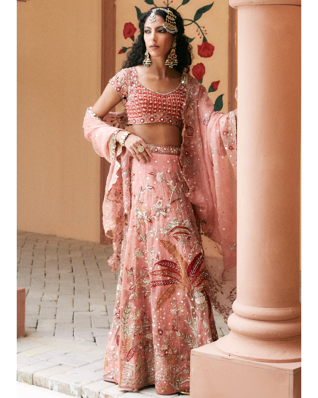 Pink Organza Embroidered Lehenga Set