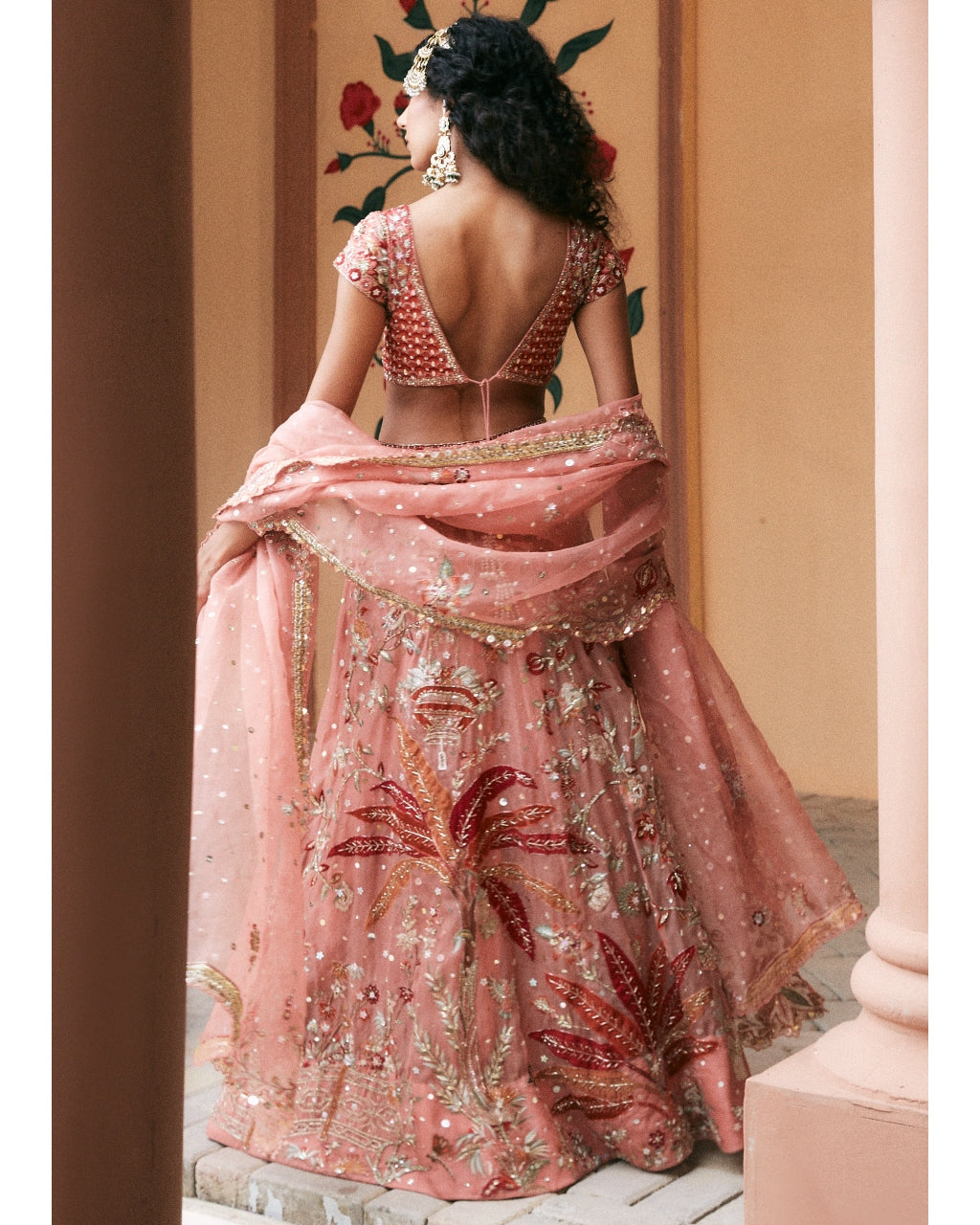 Pink Organza Embroidered Lehenga Set