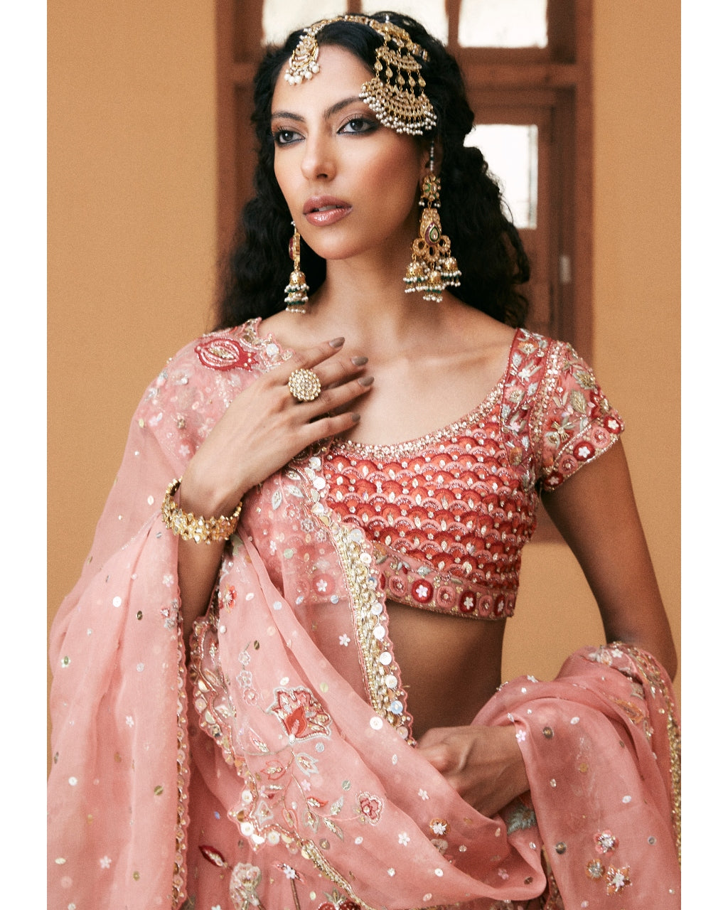 Pink Organza Embroidered Lehenga Set