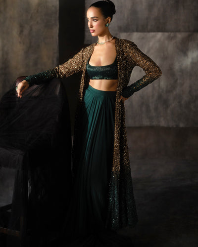 Gold To Green Cutwork Cape Set