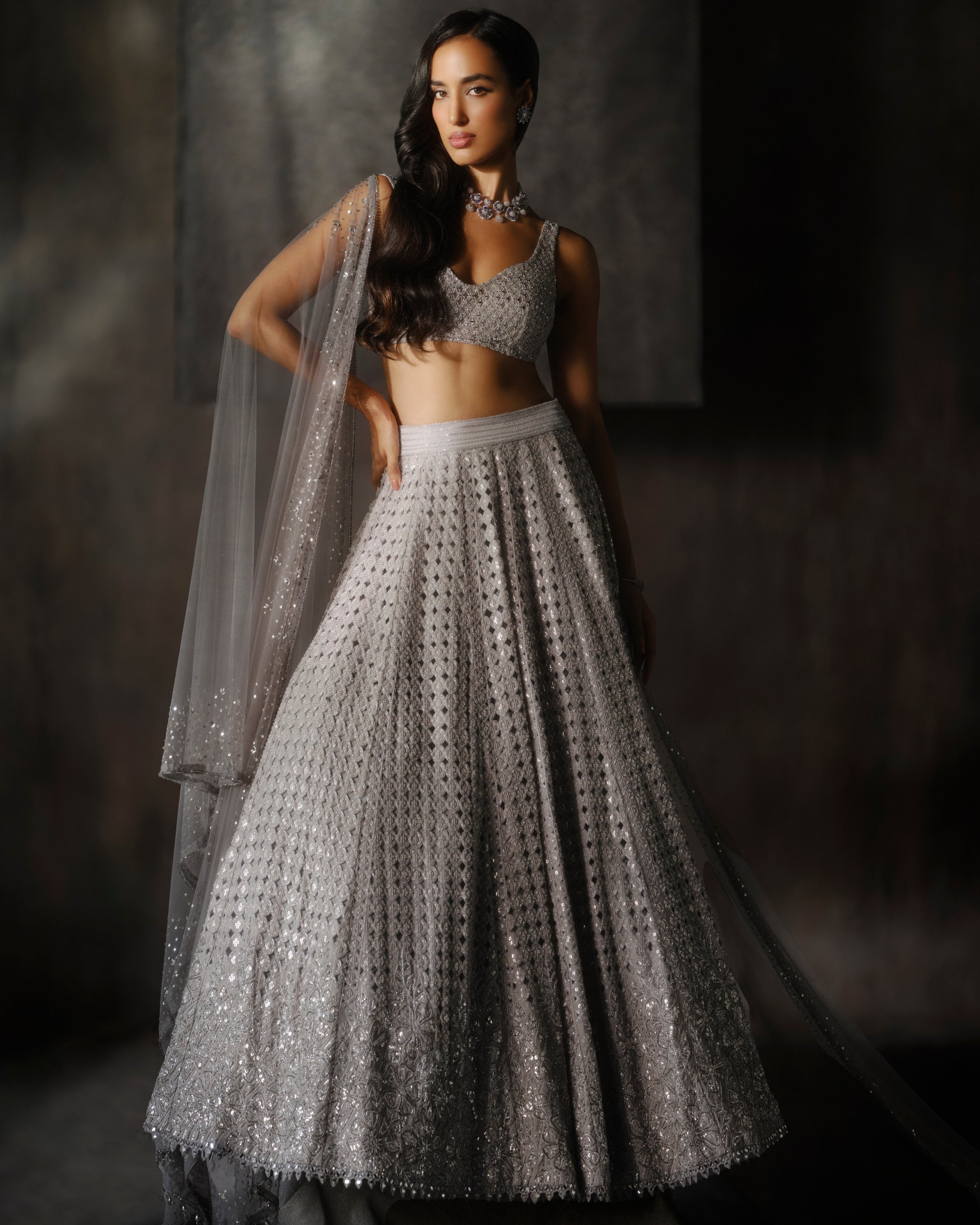 Grey Cutwork Lehenga