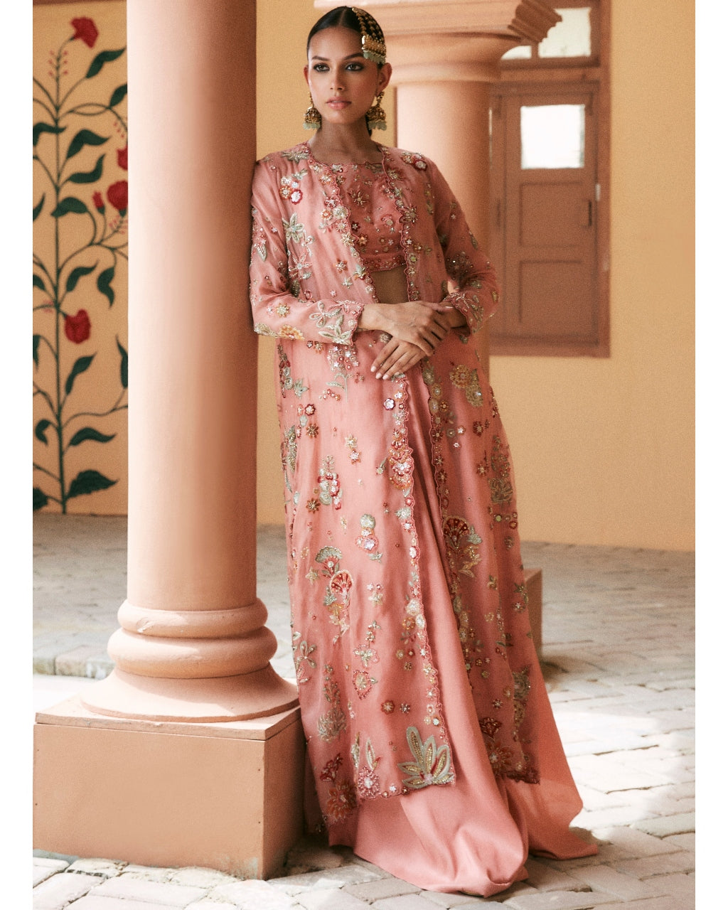 Pink Long Borgia With Wide Leg Pant Set