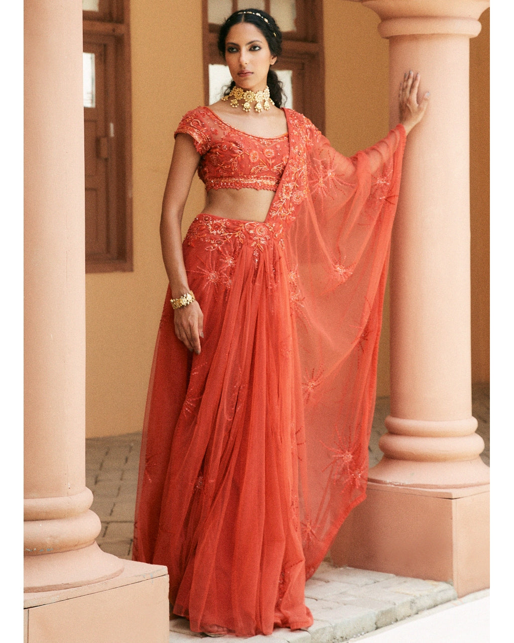 Cocktail Butterfly Tulle Drape Sari Set