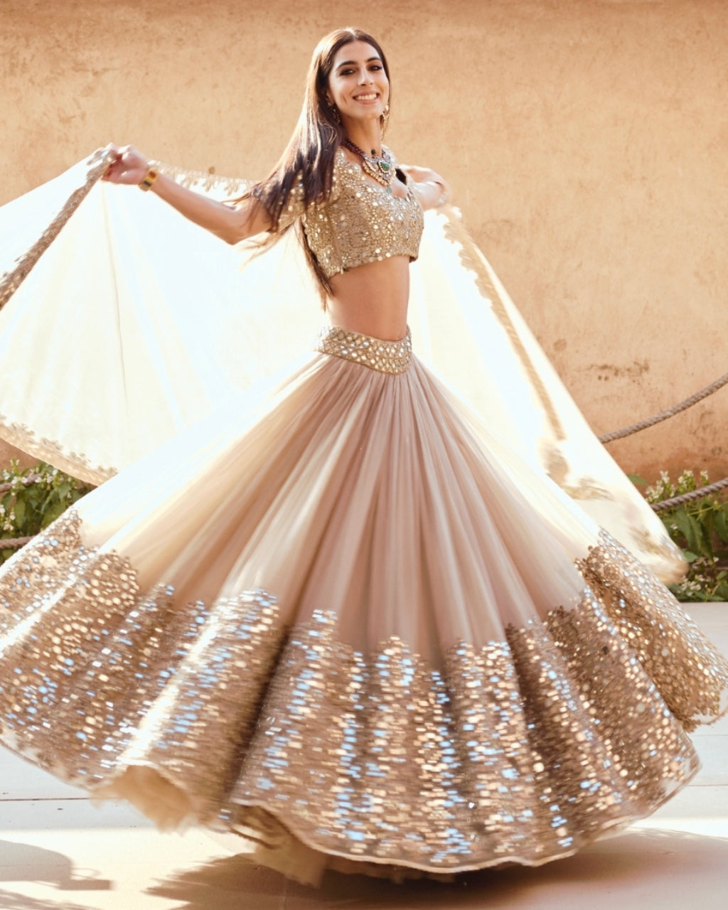 Moon Grey Embellished Tulle Lehenga Set