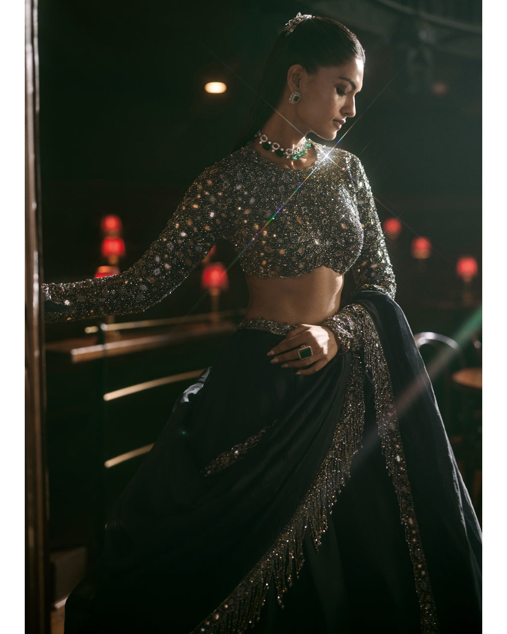 Black Tassel Dupatta Lehenga Set