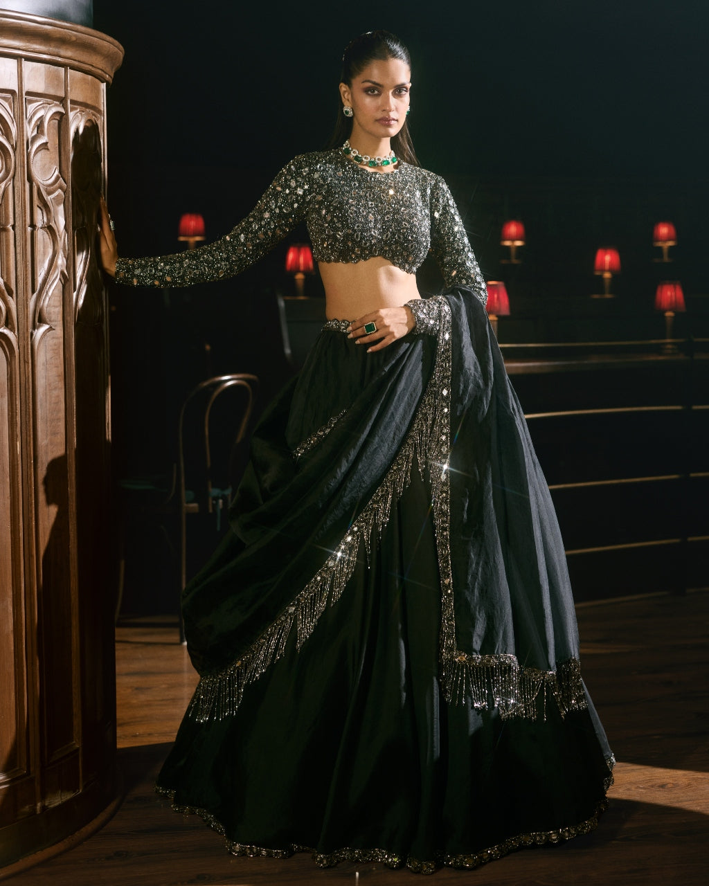 Black Tassel Dupatta Lehenga Set