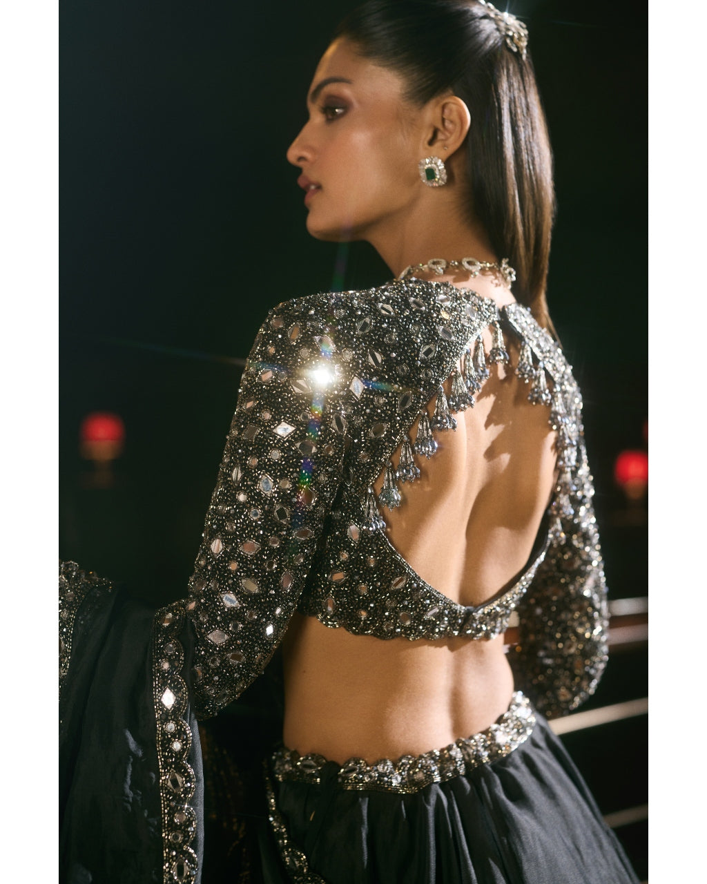 Black Tassel Dupatta Lehenga Set