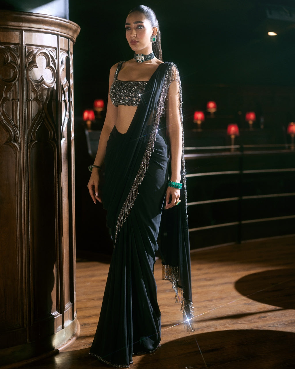 Black Georgette Tassel Sari