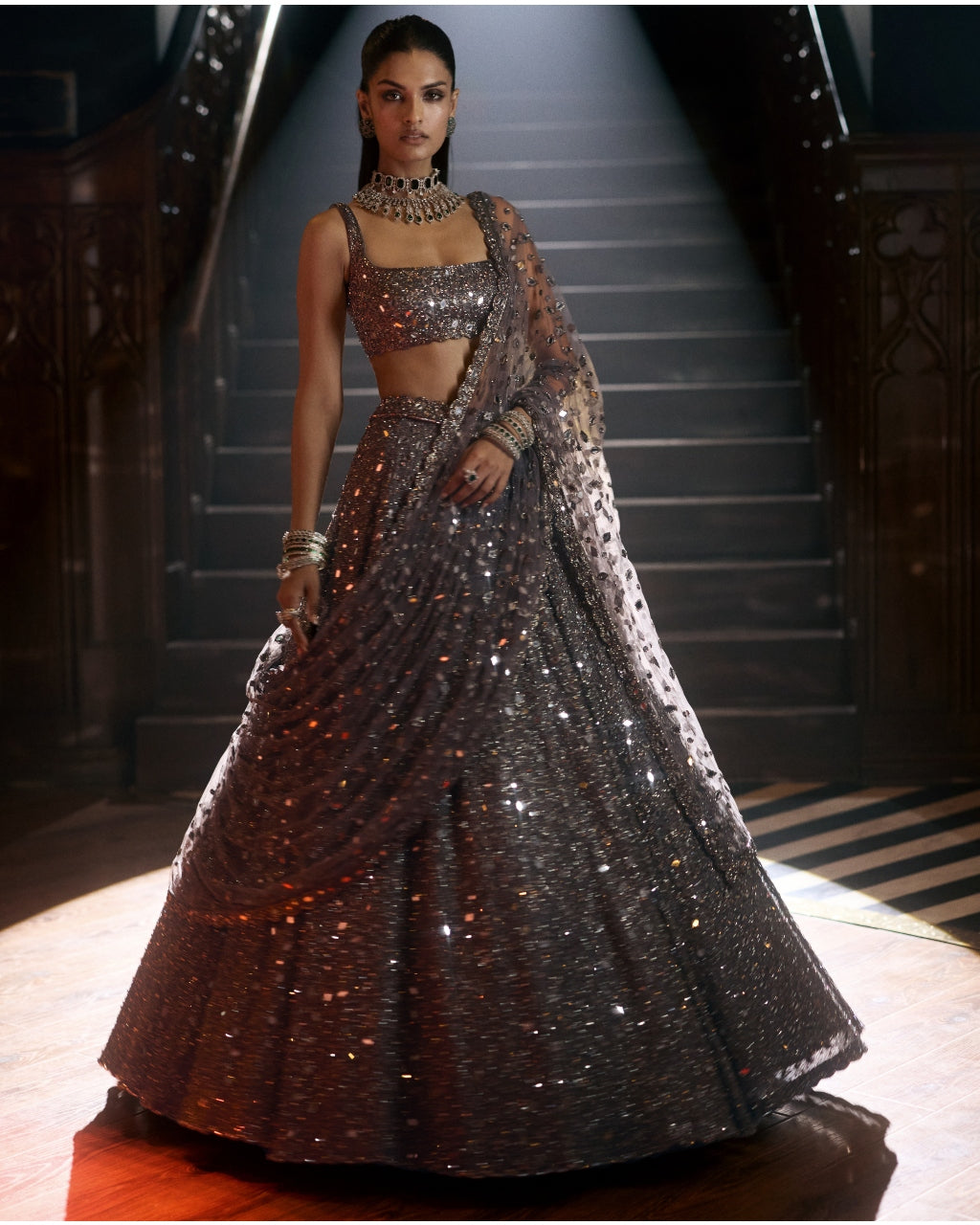 Metallic Grey Lehenga Set