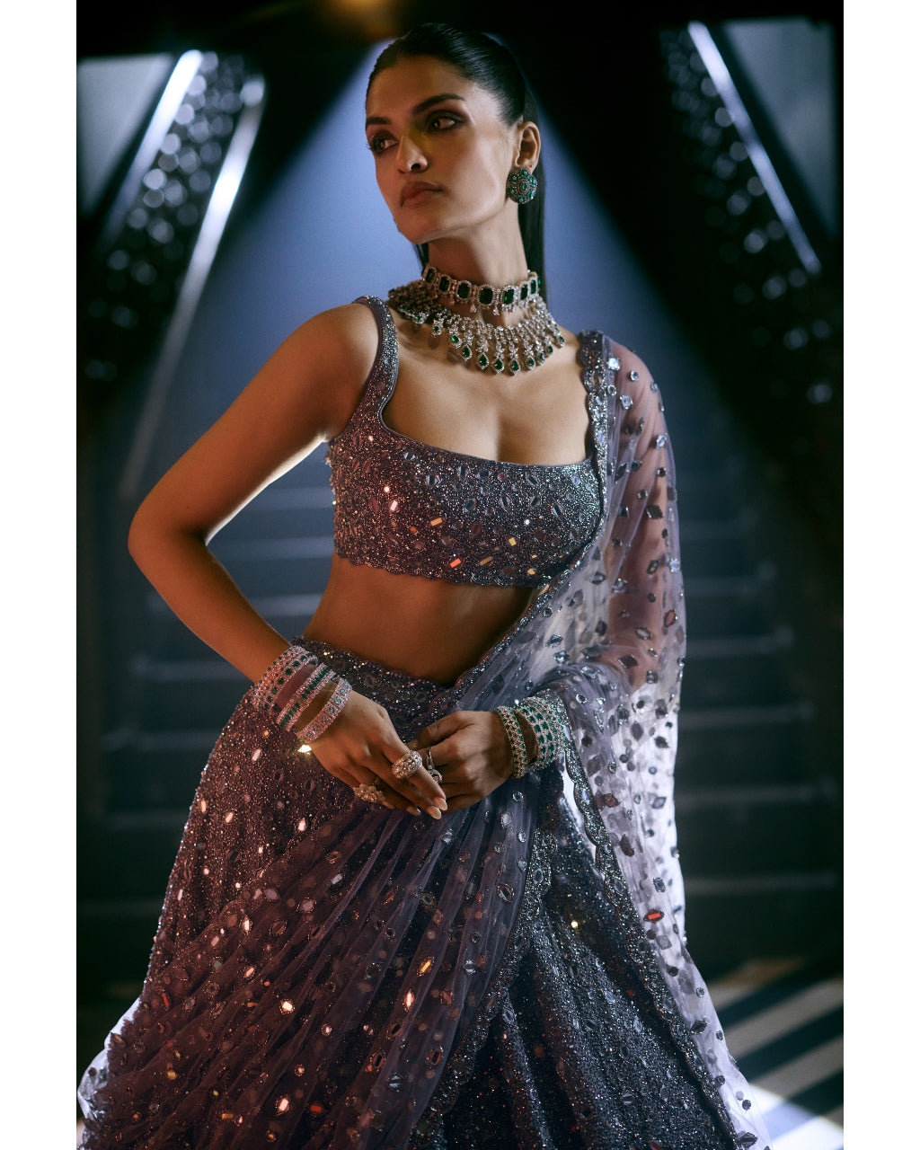 Metallic Grey Lehenga Set