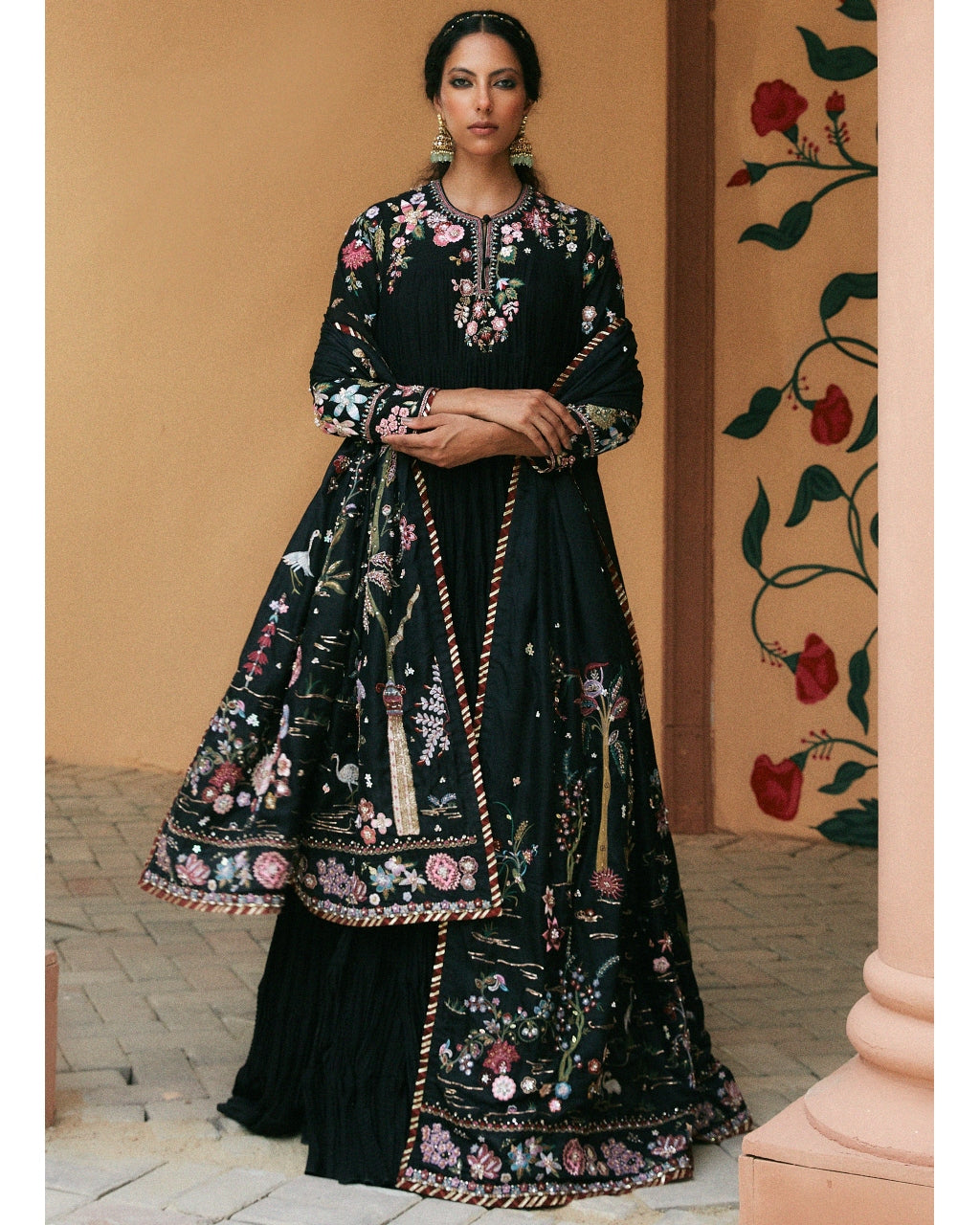 Black Voluminous Anarkali Set