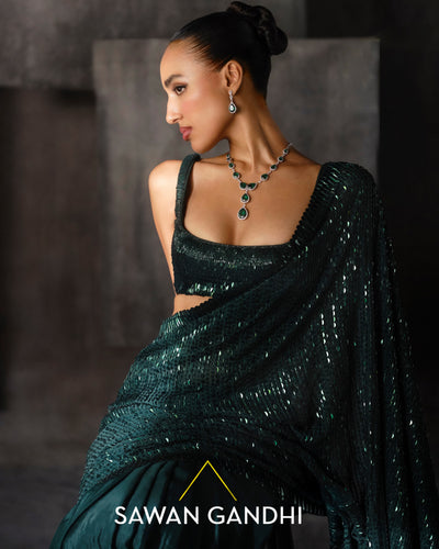 Bottle Green Kashti Sari