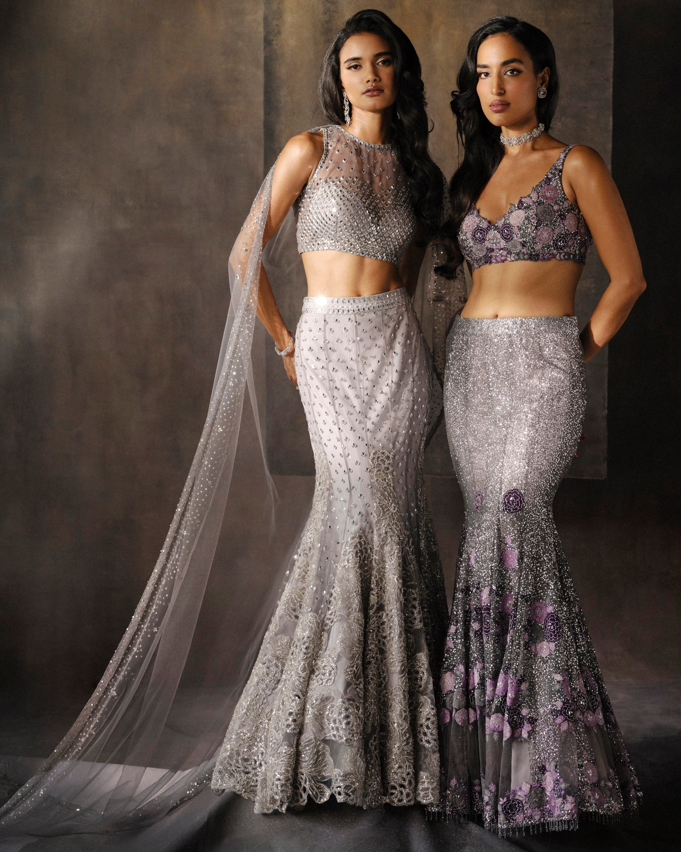 Grey Fish cut Appliqué Lehenga
