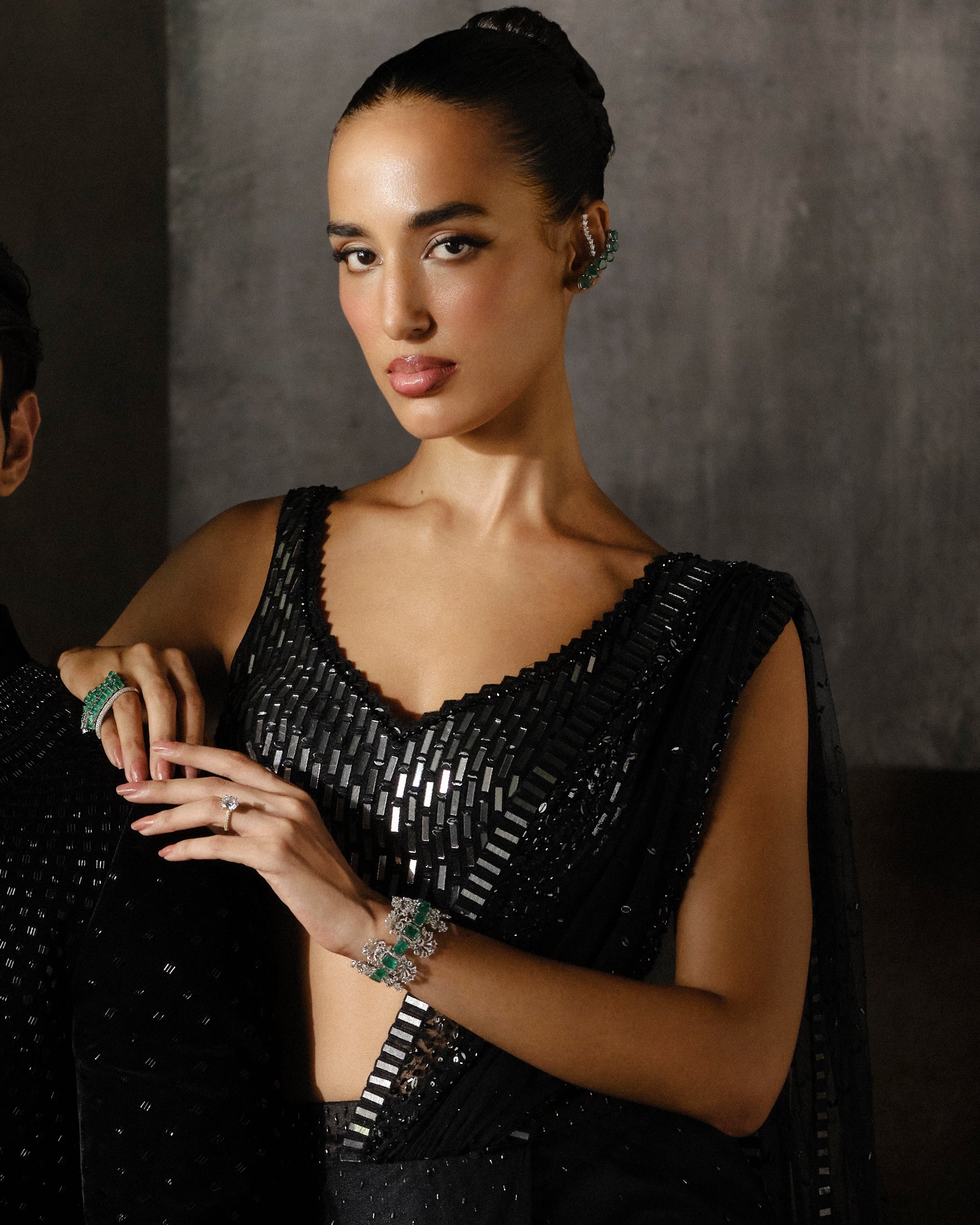 Black Ombré Drape Sari