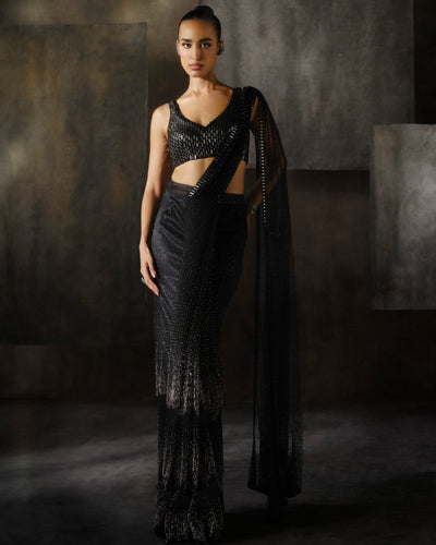 Black Ombré Drape Sari