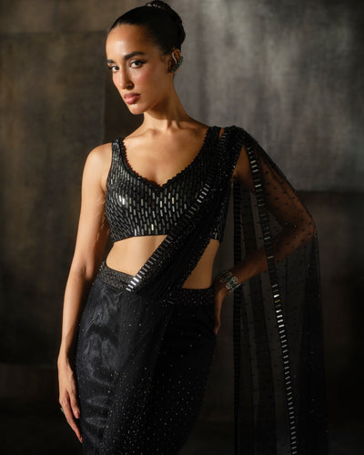 Black Ombré Drape Sari