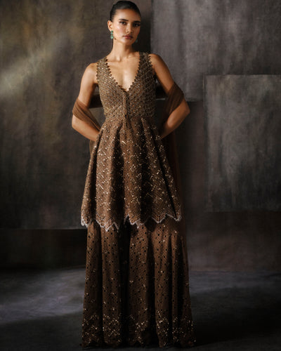 Coffee Cutwork Peplum