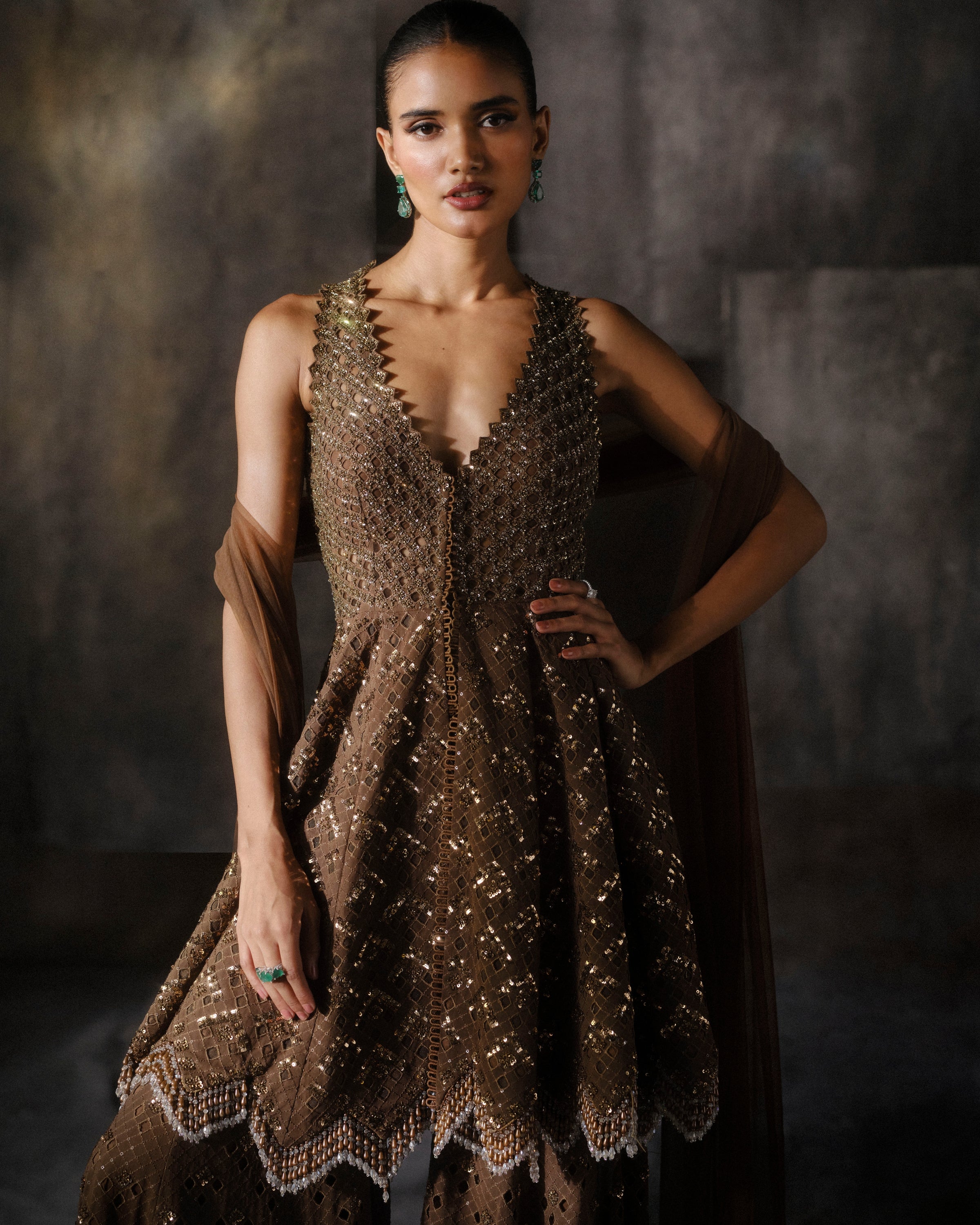 Coffee Cutwork Peplum