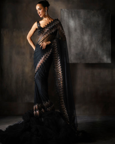 Black Swarovski Sari