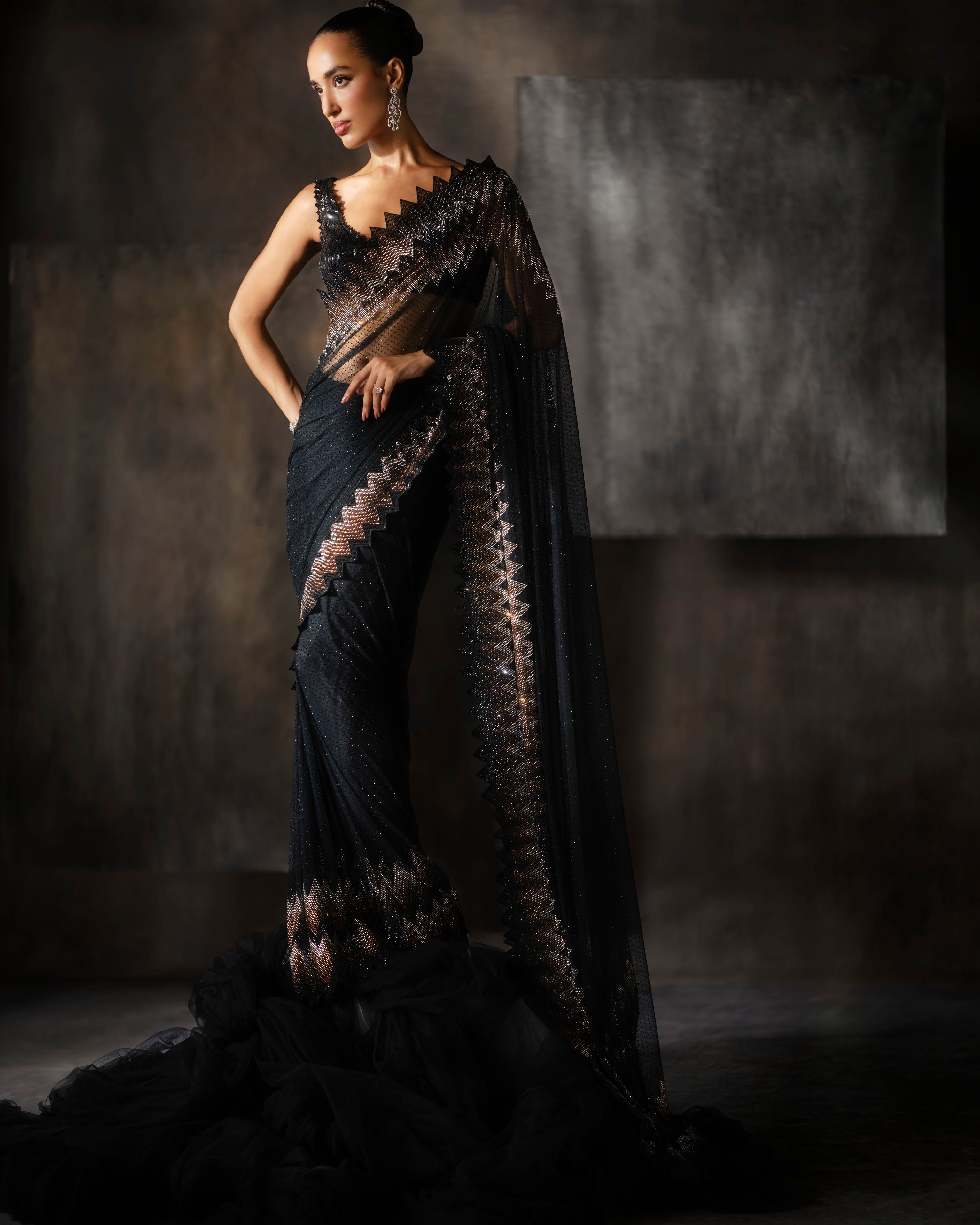 Black Swarovski Sari