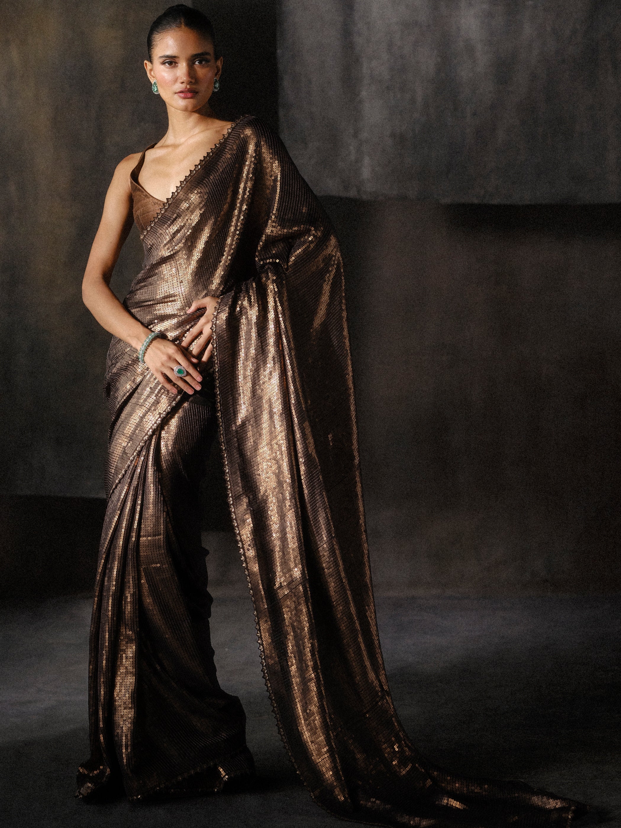Coffee Sequins Sari