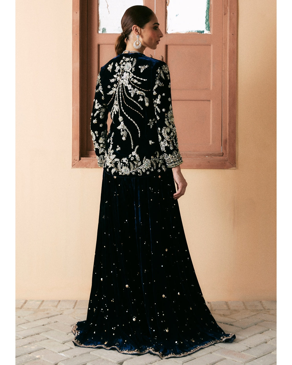 Black Embroidered Belted Sharara Set