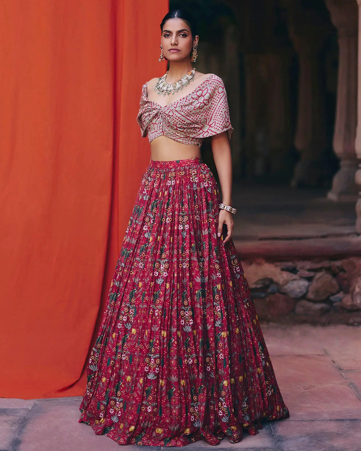 Bandhani Off Shoulder Lehenga