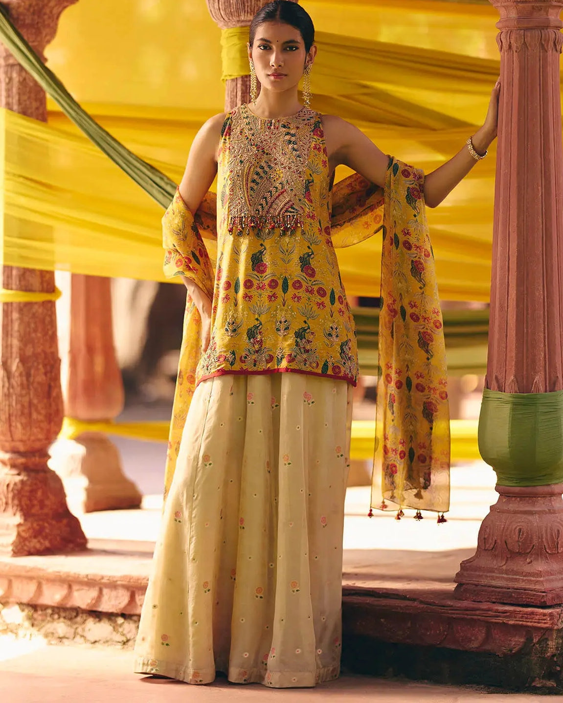 Yellow Short Kurta Sharara
