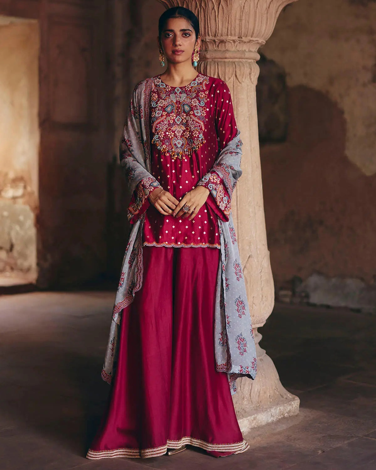 Maroon Kurta Sharara Set