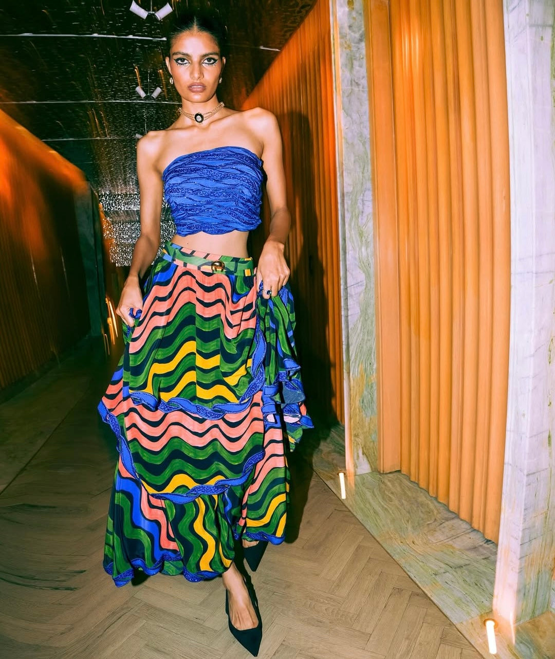 Cobalt Raio Skein Bustier with Aurorays Raio Tiered Skirt Set