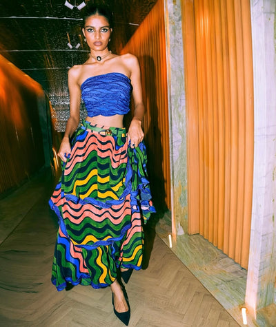 Cobalt Raio Skein Bustier with Aurorays Raio Tiered Skirt Set