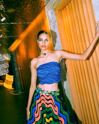 Cobalt Raio Skein Bustier with Aurorays Raio Tiered Skirt Set