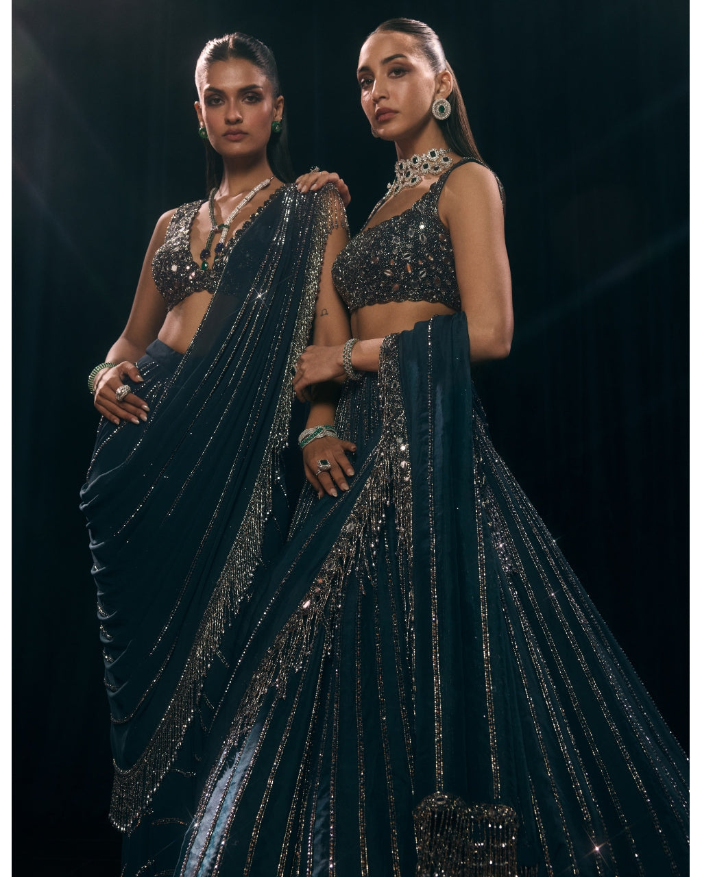 Dark Teal Linear Draped Sari