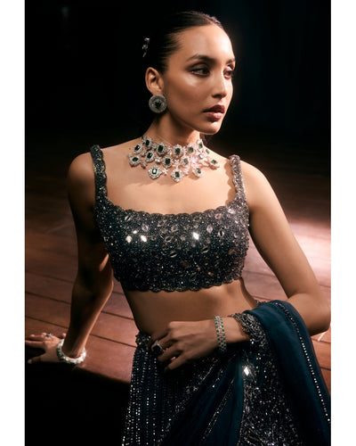 Dark Teal Linear Lehenga Set