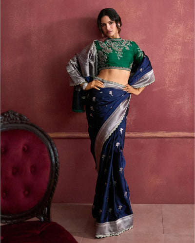 Navy Blue Banarasi Sari