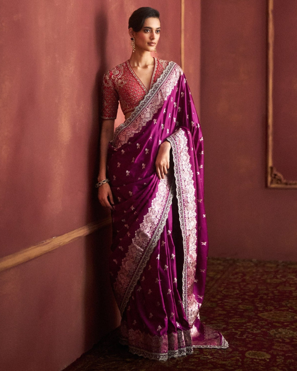 Purple Banarasi Sari Set