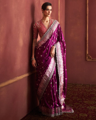 Purple Banarasi Sari Set