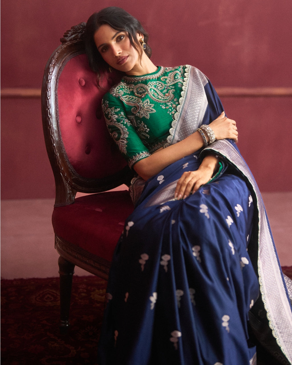 Navy Blue Banarasi Sari