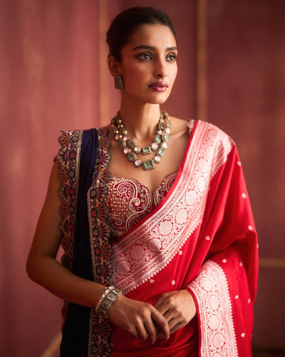 Red Banarasi Sari Set