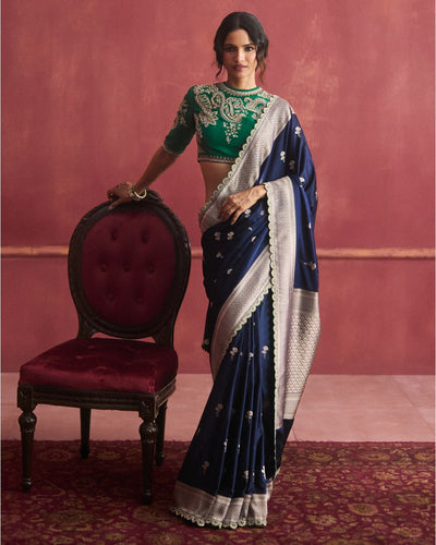 Navy Blue Banarasi Sari
