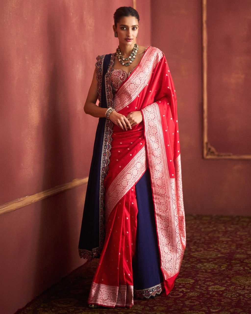 Red Banarasi Sari Set