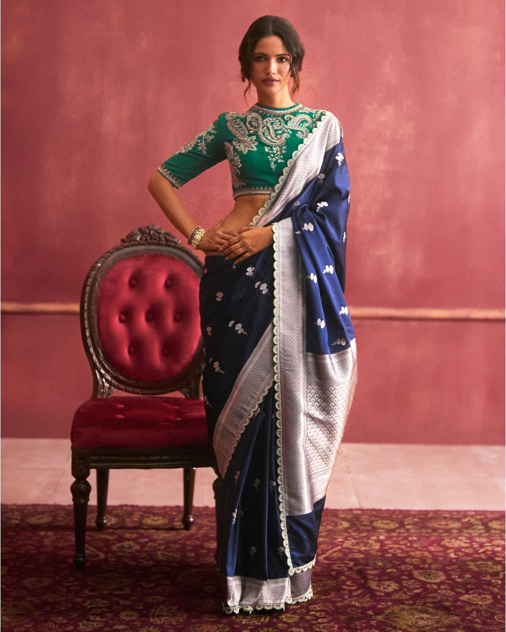 Navy Blue Banarasi Sari