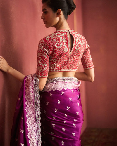 Purple Banarasi Sari Set