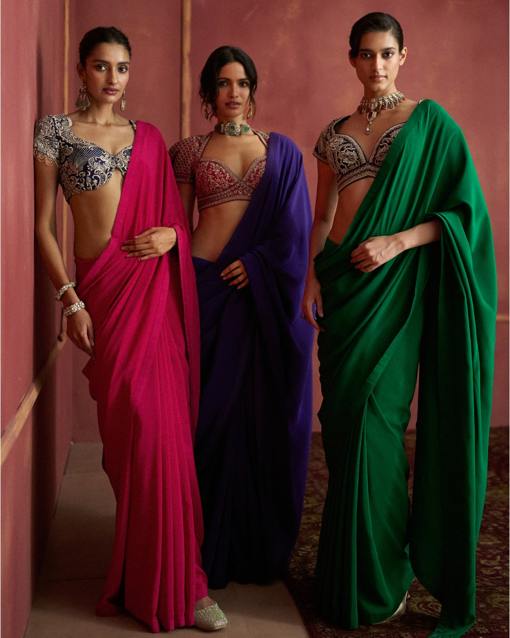 Bottle Green Sari Set